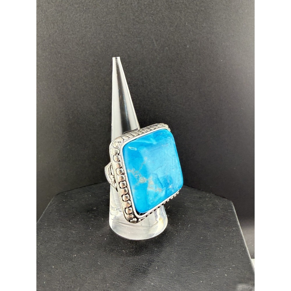 Vintage Blue Stone Ring Silver‎ Tone Size 9